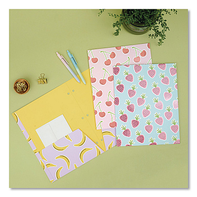 DesignWorks Ink Fruit Themed Laminated Two-Pocket Folder, Randomly Assorted Designs, 3-Hole Punched, 11 x 8.5, Randomly Assorted Colors (TPFA114ST)