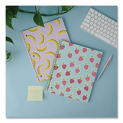 DesignWorks Ink Twin-Wire Notebook, Randomly Assorted Banana and Strawberry Cover Designs, 1-Subject, Wide/Legal Rule, (80) 10.5 x 8.5 Sheets (TTWSA114ST)
