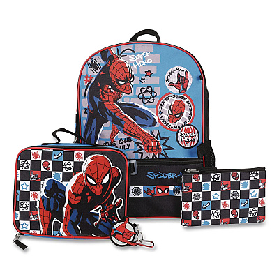Bioworld Spiderman Kids 5-Piece Backpack Set, 16", Multicolor (B1B7XT6USMSB)