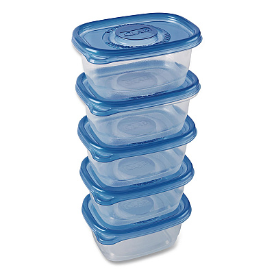 Glad Soup and Salad Containers, Medium Rectangle, 24 oz, 6.49 x 4.86 x 2.98, Clear/Bue, Plastic, 5/Pack (60796PK)