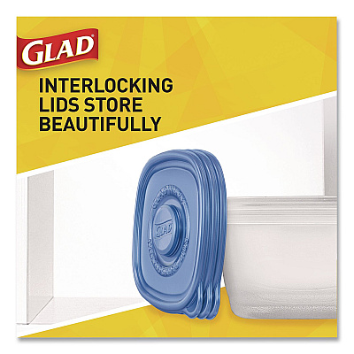 Glad Soup and Salad Containers, Medium Rectangle, 24 oz, 6.49 x 4.86 x 2.98, Clear/Bue, Plastic, 5/Pack (60796PK)