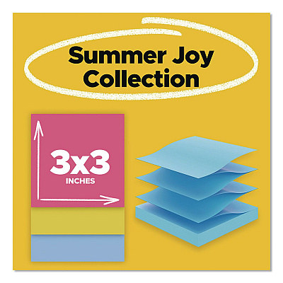Post-it Pop-up Notes Super Sticky Pop-up Notes Summer Joy Collection Colors, Cabinet Pack, 3" x 3", Assorted Colors, 90 Sheets/Pad, 18 Pads/Pack (R33018SSJOYC)