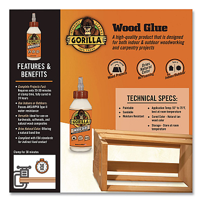 Gorilla Wood Glue, 8 oz, Dries Light Tan (6200001)