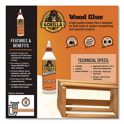 Gorilla Wood Glue, 18 oz, Dries Light Tan (6205001)