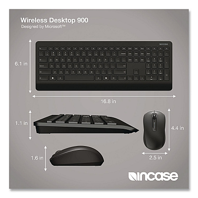 Incase Designed by Microsoft Wireless Desktop 900 Keyboard and Optical Mouse Combo, 2.4 GHz Frequency/30 ft Wireless Range, Black (PT300001)