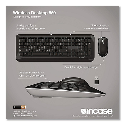 Incase Designed by Microsoft Wireless Desktop 850 Keyboard and Optical Mouse Combo, 2.4 GHz Frequency/15 ft Wireless Range, Black (PY900001)