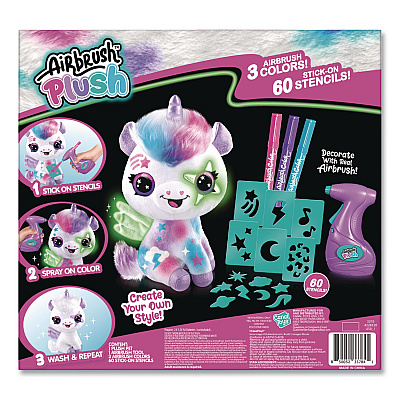 Style 4 Ever Airbrush Plush Glow-in-the-Dark Unicorn with Airbrush Tool, (3) Washable Ink Tubes and (60) Stick-On Stencils, Ages 6 and Up (2283308)