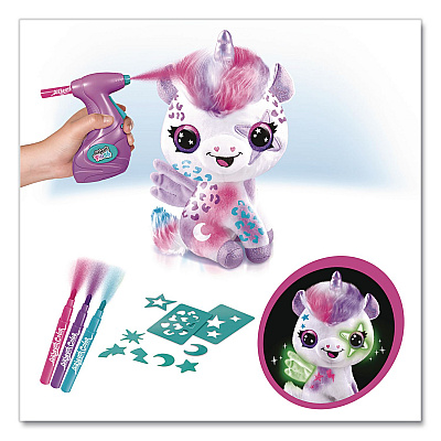 Style 4 Ever Airbrush Plush Glow-in-the-Dark Unicorn with Airbrush Tool, (3) Washable Ink Tubes and (60) Stick-On Stencils, Ages 6 and Up (2283308)