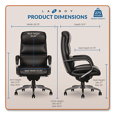 La-Z-Boy Aberdeen Executive Chair, Supports Up to 275 lb, 21" to 25" Seat Height, Black Seat and Back, Gray Base (51545BLK)