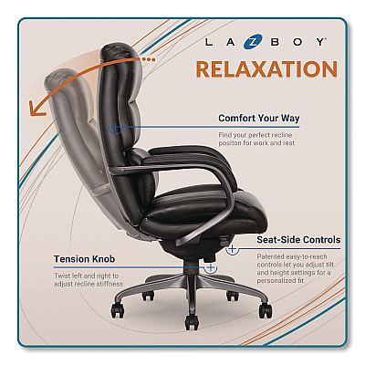 La-Z-Boy Aberdeen Executive Chair, Supports Up to 275 lb, 21" to 25" Seat Height, Black Seat and Back, Gray Base (51545BLK)