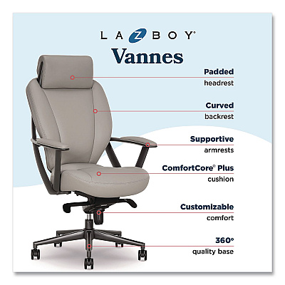 La-Z-Boy Vannes Ergonomic Executive Chair, Supports Up to 275 lb, 20.5" to 23.5" Seat Height, Light Gray Seat and Back, Dark Gray Base (60101GRY)