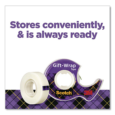 Scotch Gift Wrap Tape with Dispenser, 1" Core, 0.75" x 50 ft, Clear, 6/Pack (615SIOC)