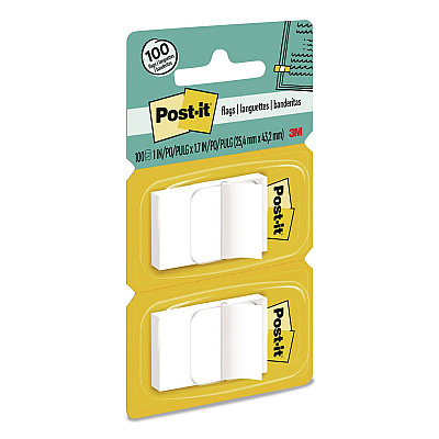 Post-it Flags Standard Page Flags in Dispenser, 1" Wide, White, 50 Flags/Dispenser, 2 Dispensers/Pack, 24 Packs/Carton (680WE2CT)
