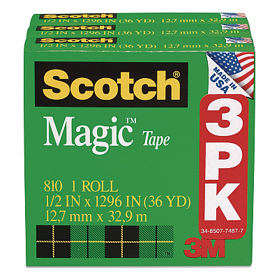 Scotch Magic Tape Refill, 1" Core, 0.5" x 36 yds, Clear, 108 Rolls/Carton (810H3CT)
