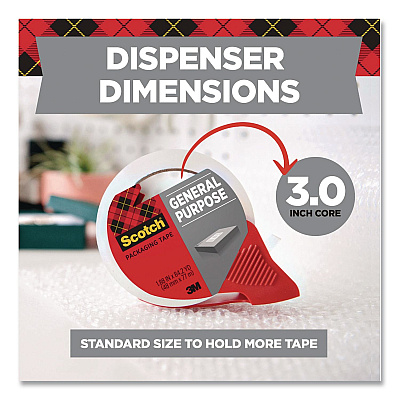 Scotch General Purpose Packaging Tape with Dispenser, 3" Core, 1.88" x 54.6 yd, Clear (3350RD36GC)