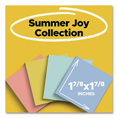 Post-it Notes Super Sticky Note Pads in Summer Joy Collection Colors, 1.88" x 1.88", Assorted Colors, 90 Sheets/Pad, 18 Pads/Pack (62218SSJOYCP)