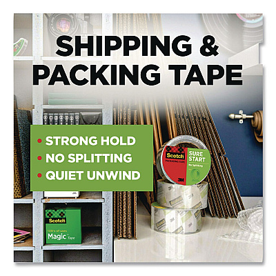 Scotch Sure Start Packaging Tape, 3" Core, 1.88" x 54.6 yds, Clear (3450)