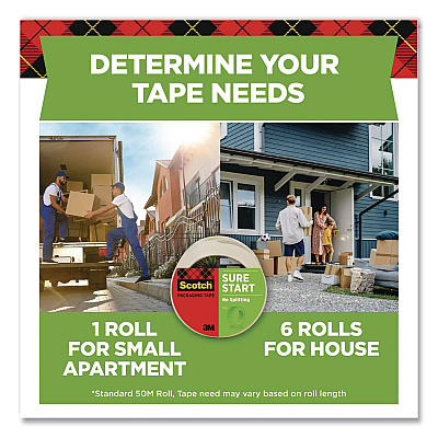 Scotch Sure Start Packaging Tape, 3" Core, 1.88" x 54.6 yds, Clear (3450)