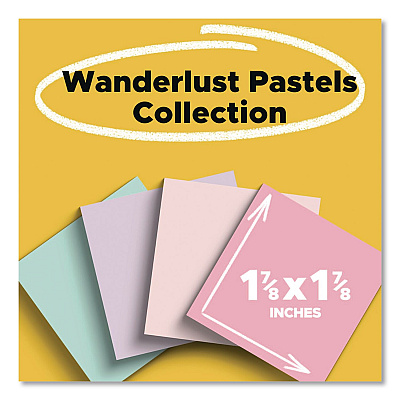 Post-it Notes Super Sticky Recycled Notes in Wanderlust Pastels Collection Colors, 1.88" x 1.88", Assorted Colors, 70 Sheets/Pad, 18 Pads/Pack (62218SSNRPCP)