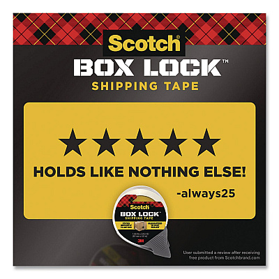 Scotch BOX LOCK Shipping Tape, 3" Core, 1.88" x 38.2 yds, Clear, 6/Pack (3950S6)