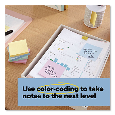 Post-it Notes Super Sticky Recycled Notes in Wanderlust Pastels Collection Colors, 1.88" x 1.88", Assorted Colors, 70 Sheets/Pad, 18 Pads/Pack (62218SSNRPCP)