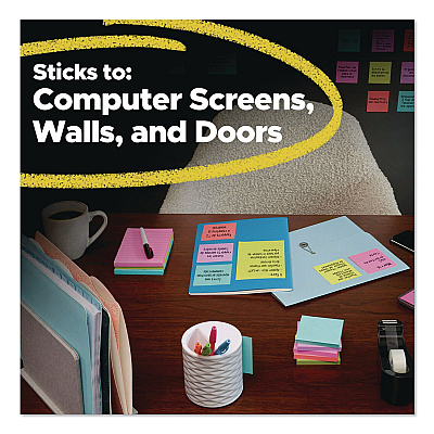 Post-it Notes Super Sticky Pads in Assorted Collection Colors, Teacher's Pack, 3" x 3", Assorted Colors, 45 Sheets/Pad, 15 Pads/Pack (65415SSBTSSR)