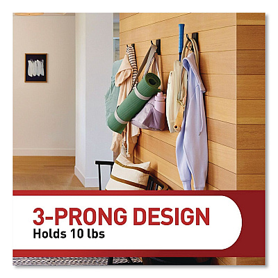 Command Decorative X-Large Triple Hooks, Metal, Matte Black, Supports 10 lb, 2/Pack (17038MB2ES)