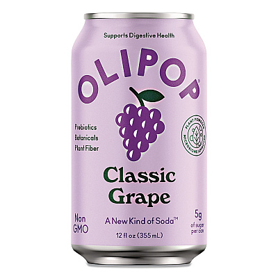OLIPOP Prebiotic Soda, Classic Grape, 12 oz Can, 12/Carton (ICO70287)