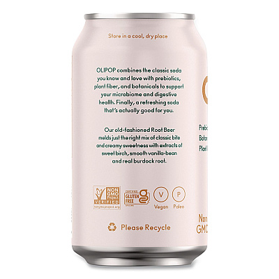 OLIPOP Prebiotic Soda, Root Beer, 12 oz Can, 12/Carton (ICO70288)