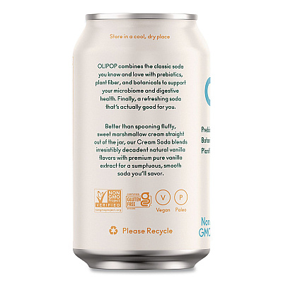 OLIPOP Prebiotic Soda, Cream Soda, 12 oz Can, 12/Carton (ICO70289)