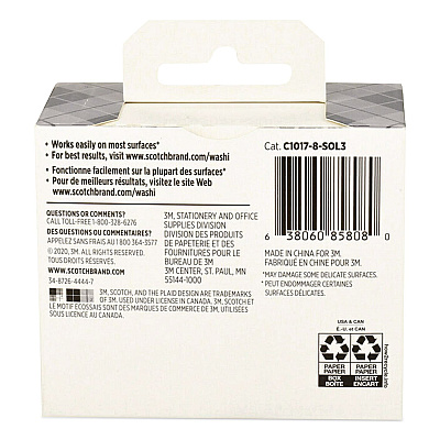 Scotch Washi Tape, Solid Earth, 0.39" x 7.69 yd, Assorted Colors/Finishes, 8 Rolls/Pack (C10178SOL3)