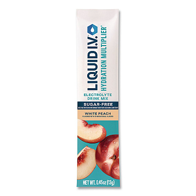 LIQUID I.V. Sugar-Free Hydration Multiplier, 0.45 oz Stick, Sugar-Free White Peach, 15/Pack (EHC28674)