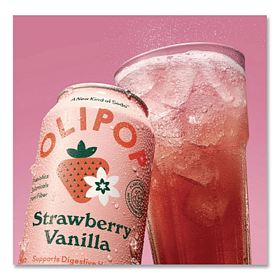 OLIPOP Prebiotic Soda, Strawberry Vanilla, 12 oz Can, 12/Carton (ICO70291)