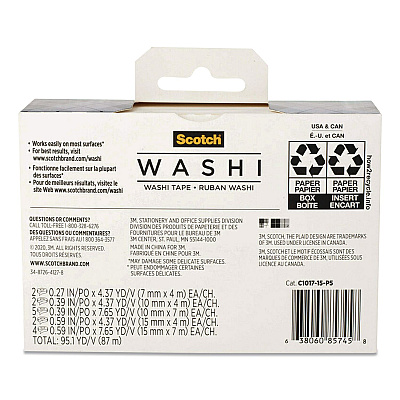 Scotch Washi Glitter Metallic Tape, Black/Gold/Silver, Assorted Sizes/Colors/Finishes, 15 Rolls/Pack (C101715P6)