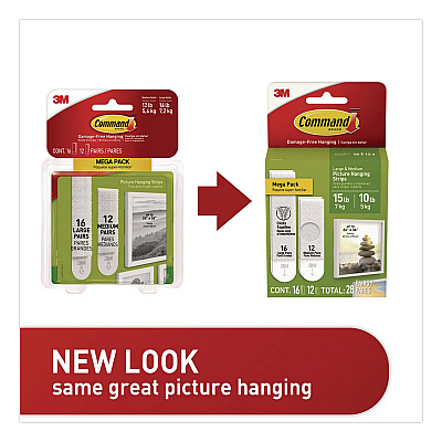 Command Damage-Free Hanging Picture Hanging Strip Pairs, (16) Large (0.75" x 3.65"), (12) Medium (0.63" x 2.75"), White, 28/Pack (MMM1720928ES)