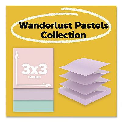 Post-it Pop-up Notes Super Sticky Recycled Pop-up Notes in Wanderlust Pastel Colors, Cabinet Pack, 3" x 3", Assorted Colors, 70 Sheets/Pad, 18 Pads/Pack (R33018SSNRPC)