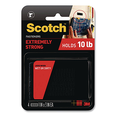 Scotch Extreme Fasteners, 1" x 3", Black, 2 Sets of Strips/Pack (RF6731)