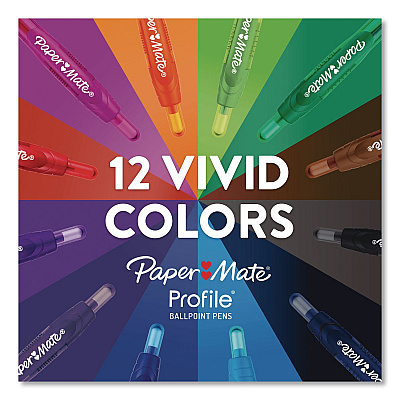 Paper Mate Profile Ballpoint Pen, Retractable, Bold 1.4 mm, Black Ink, Smoke/Black Barrel, 8/Pack (1960667)