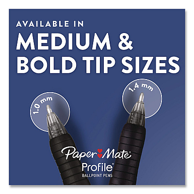 Paper Mate Profile Ballpoint Pen, Retractable, Bold 1.4 mm, Black Ink, Smoke/Black Barrel, 8/Pack (1960667)