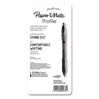 Paper Mate Profile Ballpoint Pen, Retractable, Bold 1.4 mm, Assorted Ink and Barrel Colors, 4/Pack (196066389473)