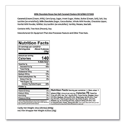 Performance Food Group Small Batch Wonders Snack-Size Sea Salt Caramel Pecan Cluster, 48 Pieces, 24 oz Box (MRY27160)