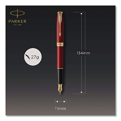 Parker Sonnet Fountain Pen with Gift Box, Medium Fountain Nib, Red Ink, Red Lacquer/Gold Barrel (1931474)