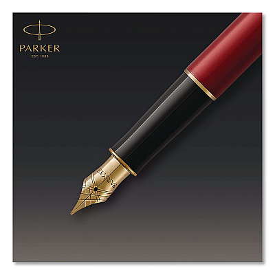 Parker Sonnet Fountain Pen with Gift Box, Medium Fountain Nib, Red Ink, Red Lacquer/Gold Barrel (1931474)