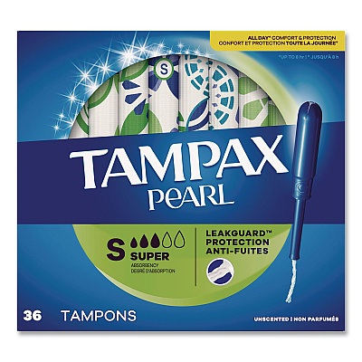 Tampax Pearl Tampons, Super Absorbency, 36/Pack (00370)