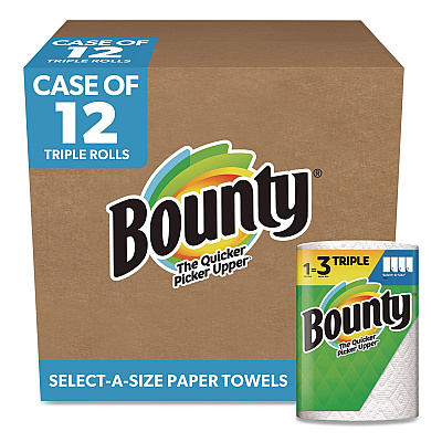 Bounty Select-A-Size Triple Roll Paper Towels, 2-Ply, 5.9 x 11, White, 123 Sheets/Roll, 12 Rolls/Carton (60107)