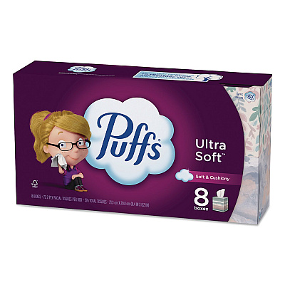 Puffs Ultra Soft Facial Tissue, 2-Ply, White, 72 Sheets/Box, 8 Boxes/Pack (61971)