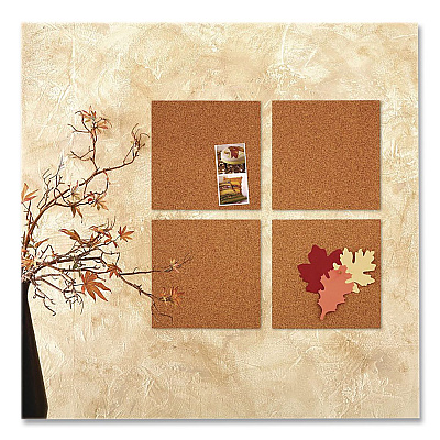Quartet Cork Bulletin Board Tiles, 1 ft x 1 ft, Brown Surface, Frameless, 4/Pack (102)