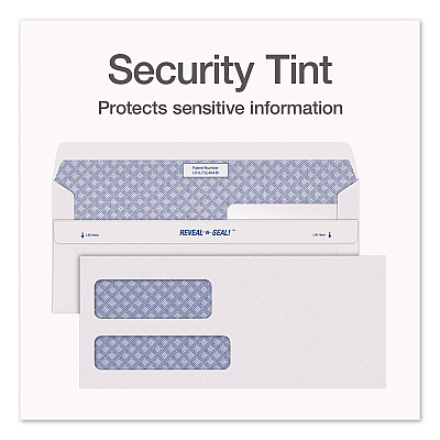 Quality Park Reveal-N-Seal Envelope, Security Tint, #10, Commercial Flap, Self-Adhesive Closure, 4.13 x 9.5, White, 500/Box (1014438)