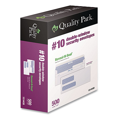Quality Park Reveal-N-Seal Envelope, Security Tint, #10, Commercial Flap, Self-Adhesive Closure, 4.13 x 9.5, White, 500/Box (1014438)