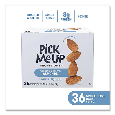 Pick Me Up Provisions Roasted and Salted Almonds, 1.5 oz Pouch, 36/Box (PM62980)